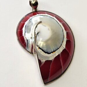 Nautilus and Sterling Silver Pendant Red Large Shell Pendant Shell Jewellery
